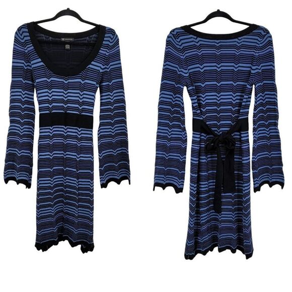 Y2K INC Dress Sweater Silk Blend Scalloped Hem Bell Sleeve Tie Waist Blue M - Picture 13 of 13